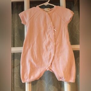 Hatch Organics 100% organic cotton pink striped ruffle butt snap up shortall GUC